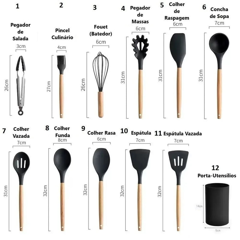 Kit com 12 Utensílios para cozinhar