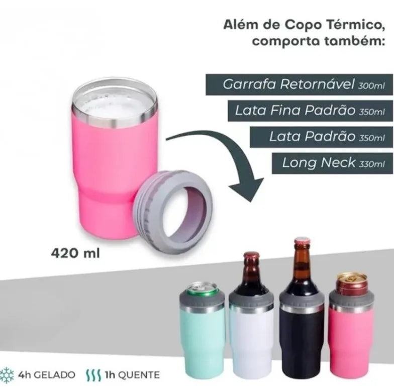 Copo Térmico 5x1 (Latinha/ Barrigudinha/ Long Neck/ Lata Alta 400 mL)