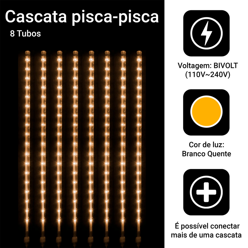 Cascata de Natal LED com 8 Tubos