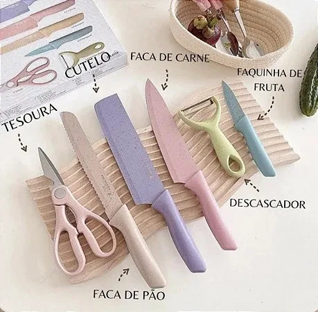 Kit Facas Profissional Colorido em Aço Inoxidável com 6 Peças