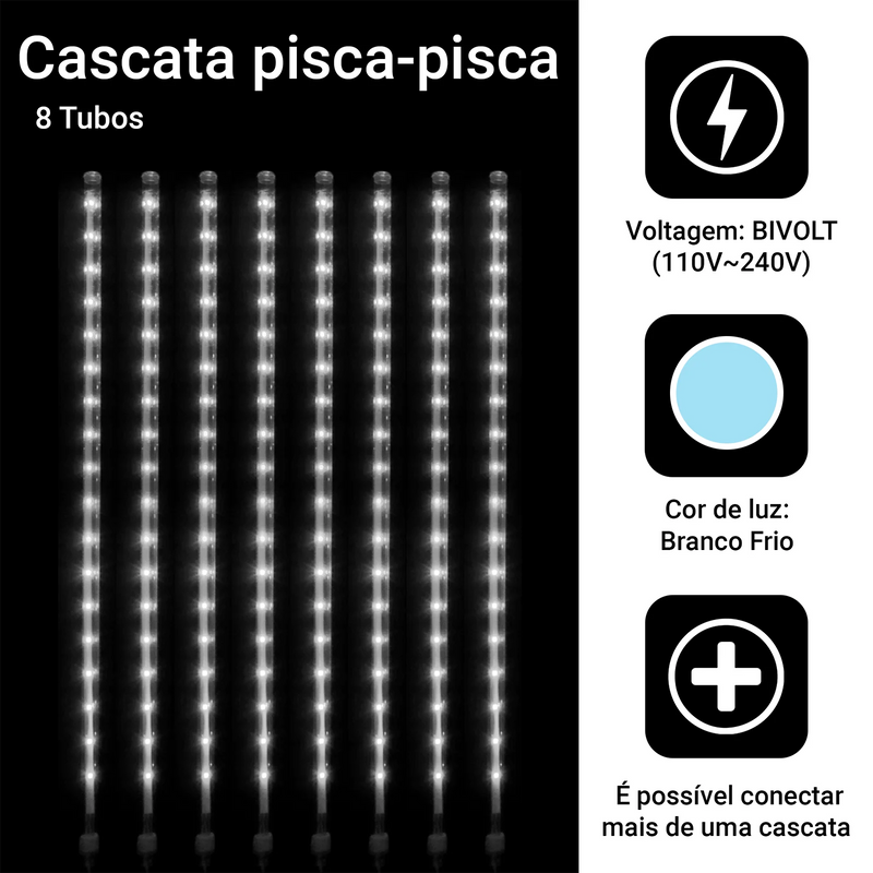 Cascata de Natal LED com 8 Tubos