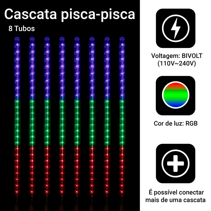 Cascata de Natal LED com 8 Tubos