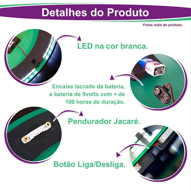 Espelho Decorativo Led Suspenso Para Maquiagem Banheiro/ Sala/ Quarto