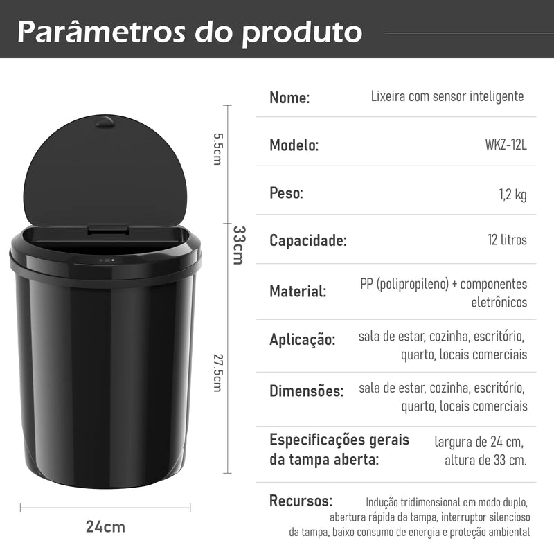 Lixeira Inteligente 12L com Sensor