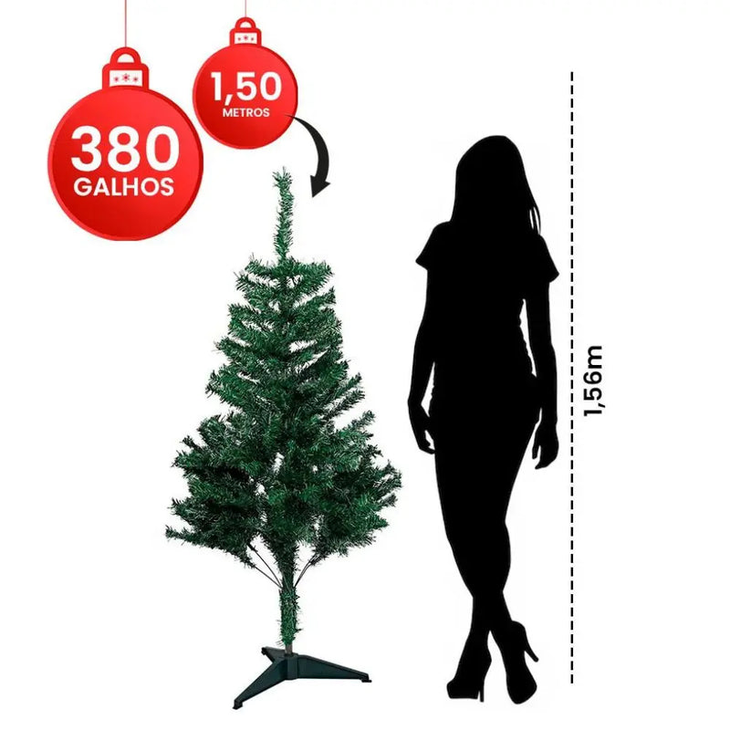 Árvore De Natal 150cm c/ Base de Metal e 380 Galhos