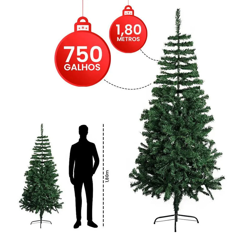 Árvore De Natal Pinheiro Luxo com 180cm e 750 Galhos Premium