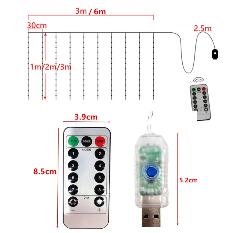 Cortina de Natal em LED com Controle Remoto