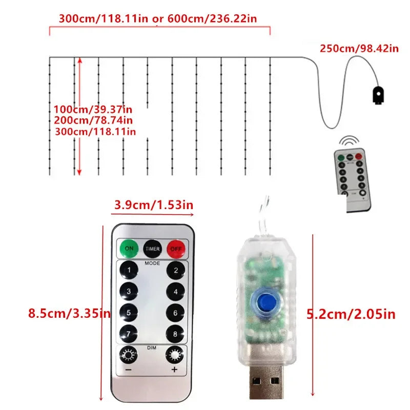 Cortina de Natal em LED com Controle Remoto